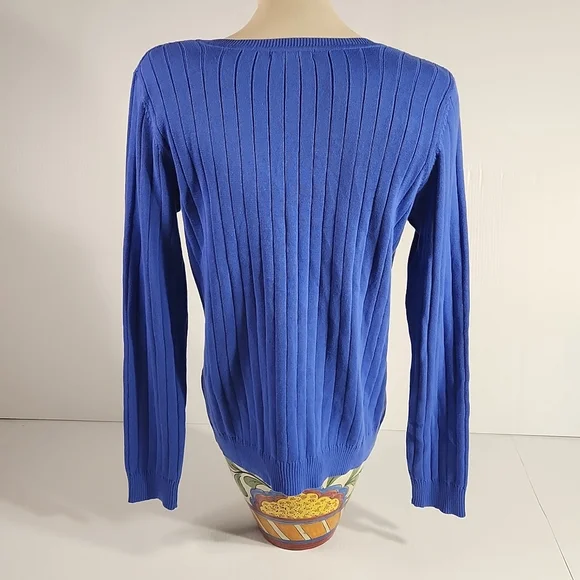 Tommy Hilfiger 100% cotton large blue sweater cable knit v neck - Picture 3 of 5
